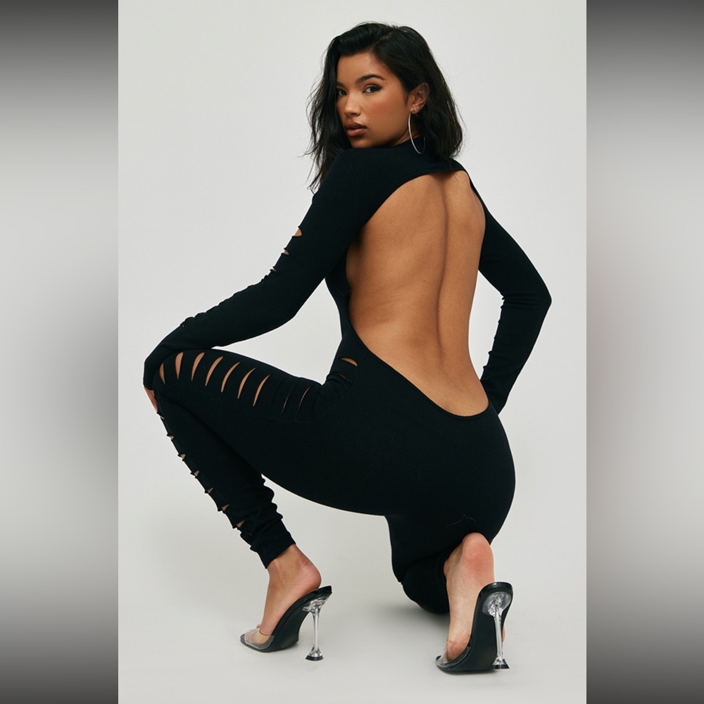 Cut out open back knit jumpsuit
